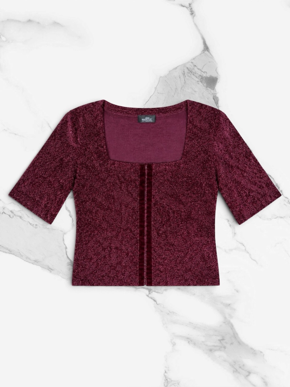 Vintage Malibu Sweater Red Knit Velvet Square Neck Hook & Eye 90s Whimsigoth M